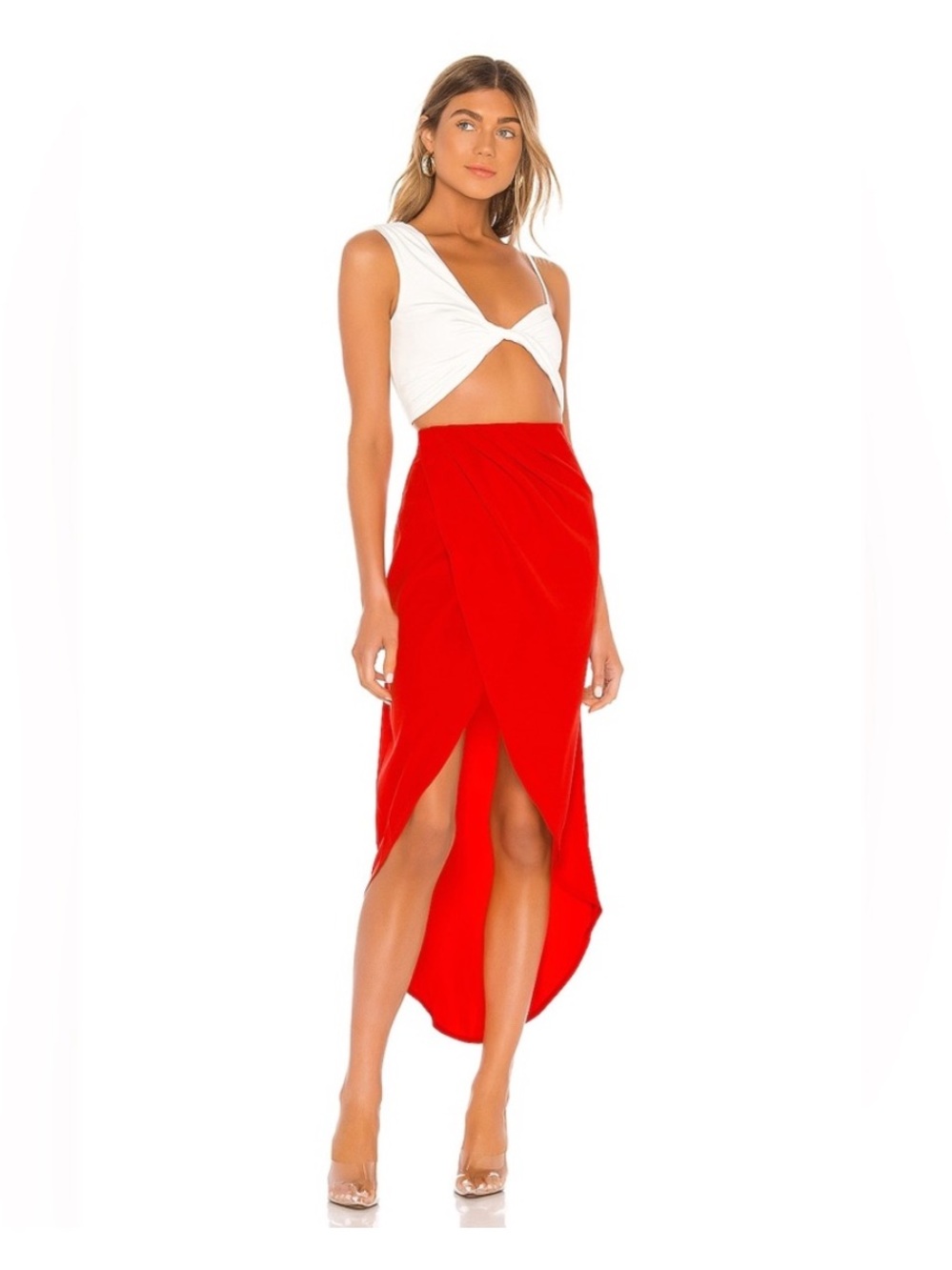 Superdown Red High-Low Faux Wrap Pleated Skirt S